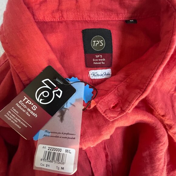 TP'S Mens Linen Red Long Sleeve Button-Down Shirt Medium Eco-Wash Natural Fit - Picture 3 of 7